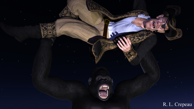 gorilla attacking pirate